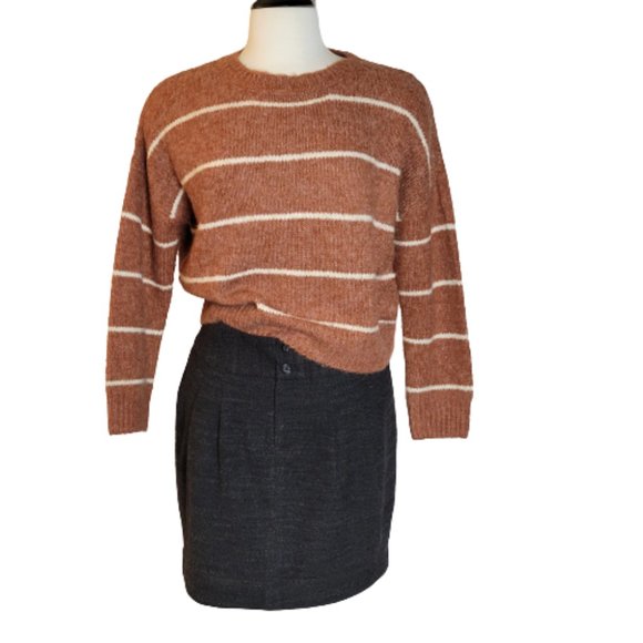 Lulus Crew Neck Loose Fit Acrylic Blend Sweater, Ladies Size Small Rust/Cream - Picture 4 of 11